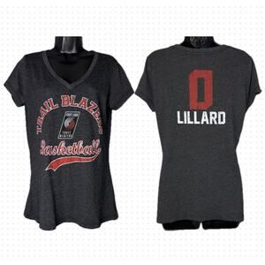Women's LG Majestic Threads Damian Lillard 0 Zero Black Portland Trail Blazers